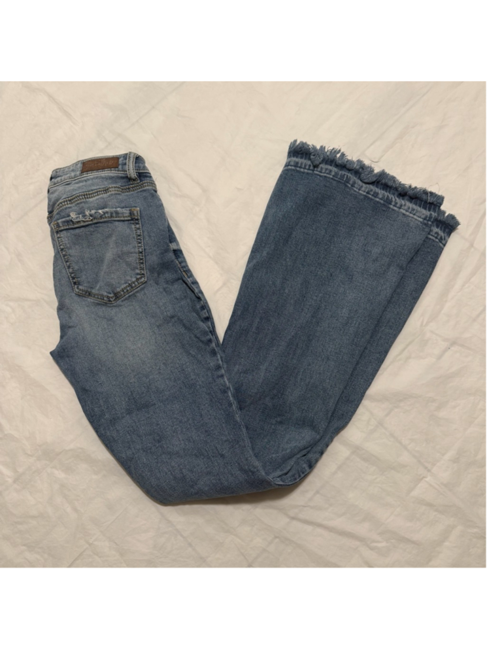 Shyanne Women’s Blue Distressed Flare Jeans Size 26W 34L